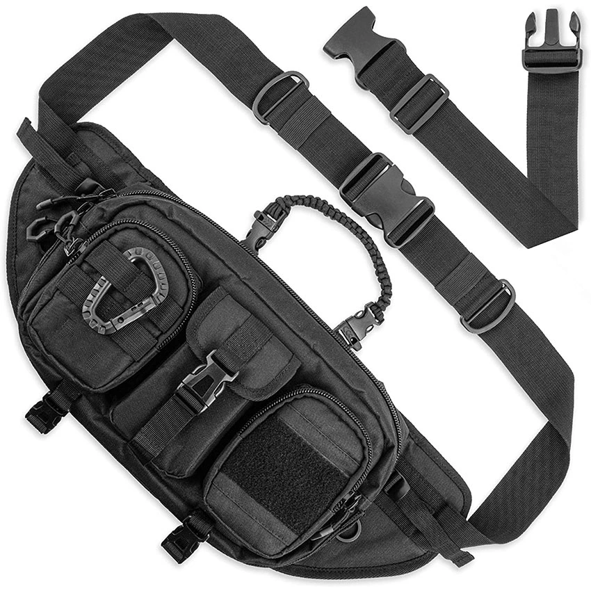 Military Style Large Tactical Sling Bag for Men. Made From Heavy Duty Techwear Fabric &amp; Built Tough for Outdoor. Also Use as EDC Backpack, Fanny Waist Pack Bag
