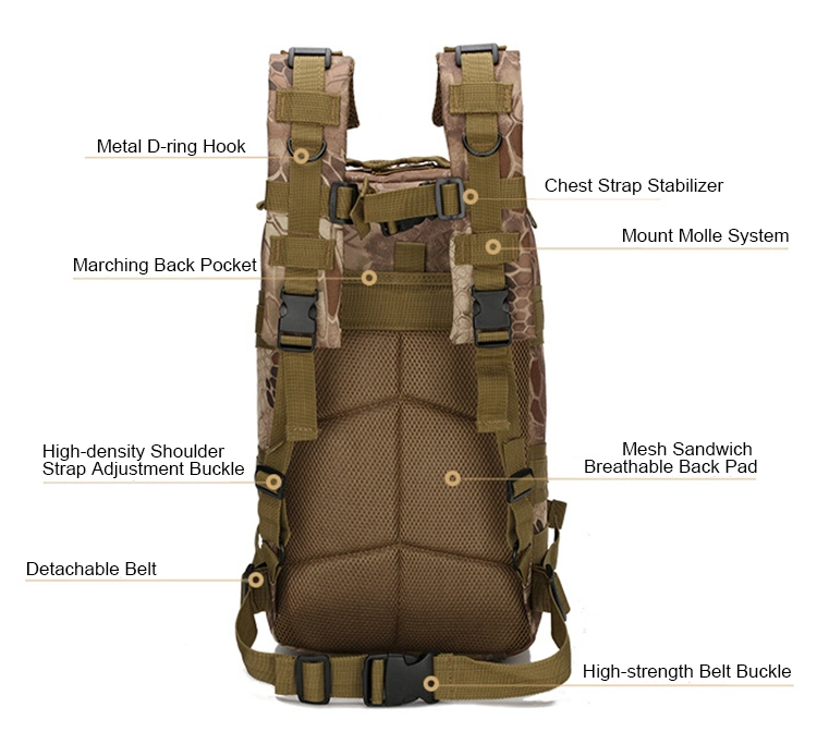 25L 500d Cordura Nylon Mil Camouflgae Style Molle Style Tactical Bag Backpack