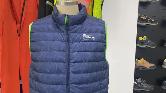 Custom Embroidery Logo Nylon Thick Warm Polyester Waistcoat Outerwear Sports Workwear Cotton Quilted Padded Down Puffer Winter Vest 