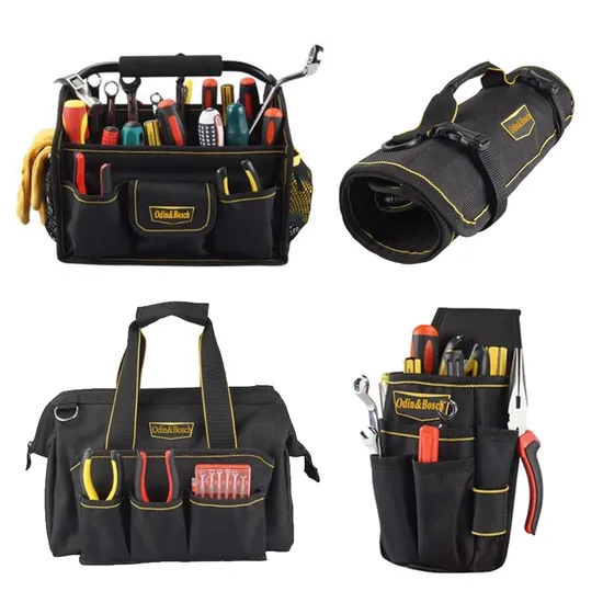 Wide Mouthed Tool Bag Size 12 Inch 16 Pockets Work Gear Tool Tote with Shoulder Strap 