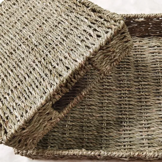 Handmade Gourd Grass Woven Storage Tray Food Snacks Sundries Tray for Laundry & Storage for Dry Goods Organization 